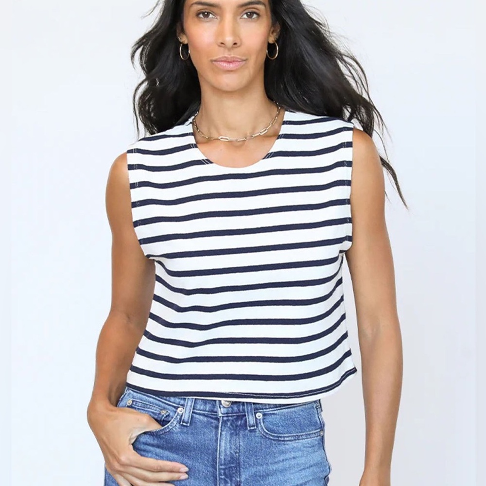 PERFECT WHITE TEE KASEY STRIPE MUSCLE TEE